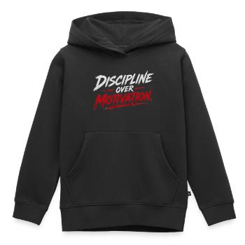 Disziplin über Motivation - Kinder Premium Organic Hoodie - Schwarz - Vorne - AI Model Kid Male (0cm)