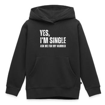 Ja, ich bin Single, frag mich nach meiner Nummer, lustiges Dating - Kinder Premium Organic Hoodie - Schwarz - Vorne - AI Model Kid Male (0cm)