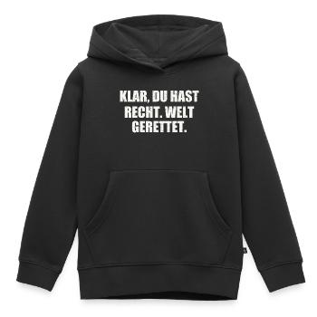 KLAR, DU HAST RECHT. WELT GERETTET. - Kinder Premium Organic Hoodie - Schwarz - Vorne - AI Model Kid Male (0cm)
