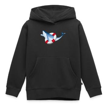 Poisson baleine bleu vif avec bouée de sauvetage - Sweat Premium à capuche enfant bio - noir - Devant - AI Model Kid Male (0cm)