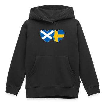 Ecosse Suède Drapeau Large Coeur - Sweat Premium à capuche enfant bio - noir - Devant - AI Model Kid Male (0cm)