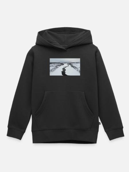 Une rivière sinueuse dans un paysage enneigé - Sweat Premium à capuche enfant bio - noir