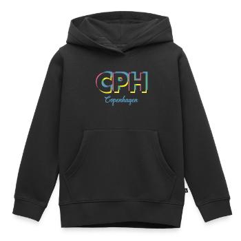 Copenhague - CPH - Copenhague - Dänemark - Danemark - Sweat Premium à capuche enfant bio - noir - Devant - AI Model Kid Male (0cm)