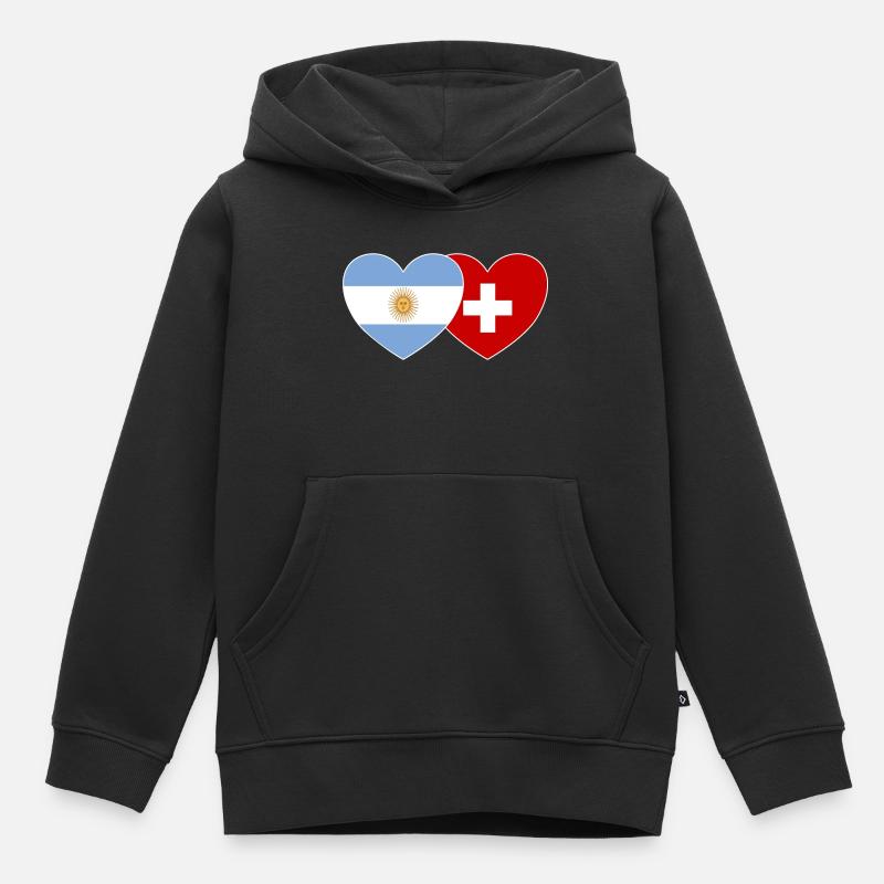 Argentine Suisse Drapeau Coeur - Sweat Premium à capuche enfant bio - noir