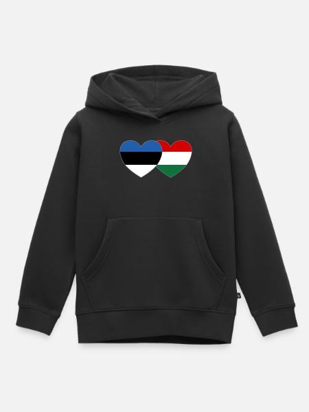 Estland Ungarn Flagge Herz - Kinder Premium Organic Hoodie - Schwarz
