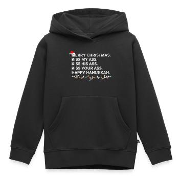 Merry Christmas Kiss My Ass Kiss His Ass Kiss Your - Kids Premium Organic Hoodie - black - Front - AI Model Kid Male (0cm)