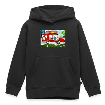 Une soif d’aventure et de voyager avec un chien et un camping-car - Sweat Premium à capuche enfant bio - noir - Devant - AI Model Kid Male (0cm)