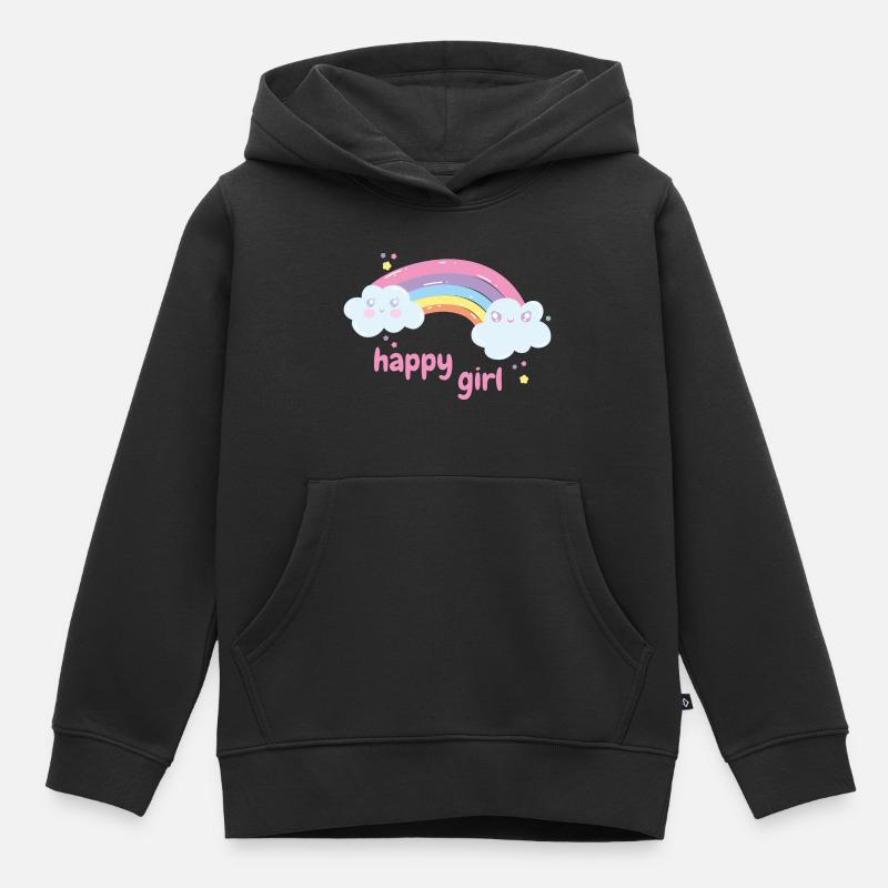 Fille heureuse - Sweat Premium à capuche enfant bio - noir