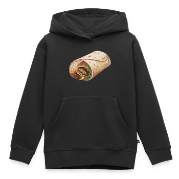 Illustration de l’emballage de burrito - Sweat Premium à capuche enfant bio - noir - Devant - AI Model Kid Male (0cm)