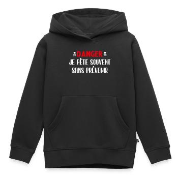 Danger Pète sans prévenir - Sweat Premium à capuche enfant bio - noir - Devant - AI Model Kid Male (0cm)