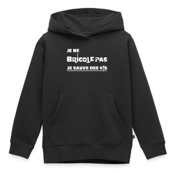 JE NE BRICOLE PAS, JE SAUVE DES VIS !  - Sweat Premium à capuche enfant bio - noir - Devant - AI Model Kid Male (0cm)