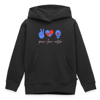 Peace Love Autisme I - Sweat Premium à capuche enfant bio - noir - Devant - AI Model Kid Male (0cm)