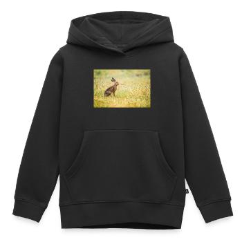 Photo Lièvre et lapin animalier - Sweat Premium à capuche enfant bio - noir - Devant - AI Model Kid Male (0cm)