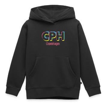 Copenhague - CPH - Copenhague - Dänemark - Danemark - Sweat Premium à capuche enfant bio - noir - Devant - AI Model Kid Male (0cm)