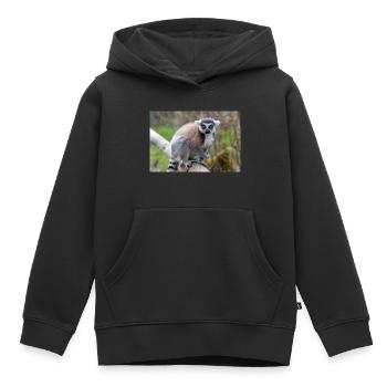 Lémurien à queue annelée (en allemand Katta) Lémurien catta - Sweat Premium à capuche enfant bio - noir - Devant - AI Model Kid Male (0cm)