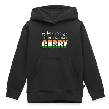 Mon cœur dit Curry - Sweat Premium à capuche enfant bio - noir - Devant - AI Model Kid Male (0cm)