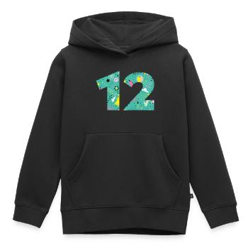 Personalisierte 12-Geburtstagsnummer - Kinder Premium Organic Hoodie - Schwarz - Vorne - AI Model Kid Male (0cm)
