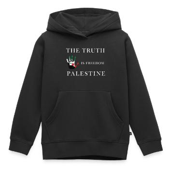 La vérité, c’est la liberté - Palestine - Sweat Premium à capuche enfant bio - noir - Devant - AI Model Kid Male (0cm)