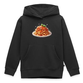 Spaghettis - Sweat Premium à capuche enfant bio - noir - Devant - AI Model Kid Male (0cm)