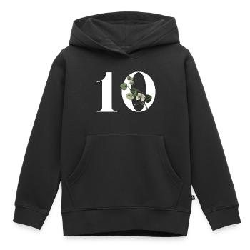 Numéro 10 floral vert -10e anniversaire floral - Sweat Premium à capuche enfant bio - noir - Devant - AI Model Kid Male (0cm)