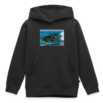 Rauhaardackel auf der Welle – Surfabenteuer an der - Kinder Premium Organic Hoodie - Schwarz - Vorne - AI Model Kid Male (0cm)