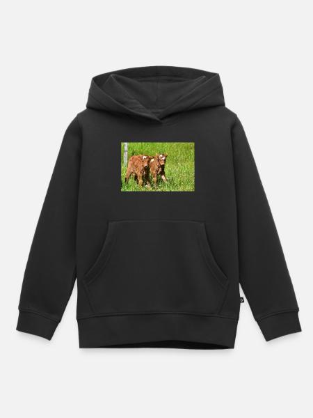 Veaux dans les prairies d’Eifel - Sweat Premium à capuche enfant bio - noir