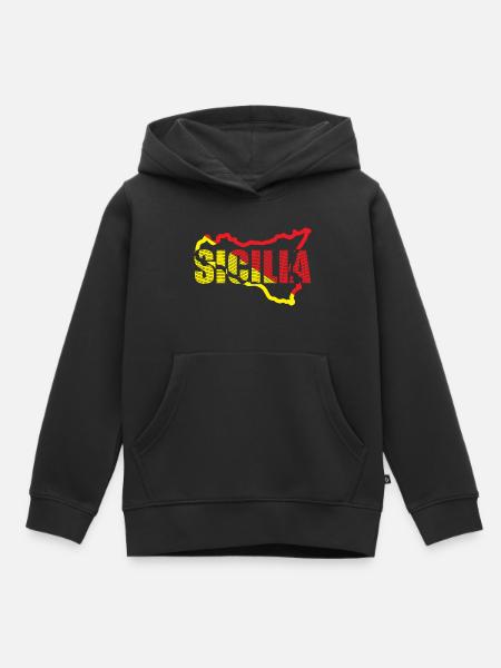 T-shirts souvenirs sicile, conception de carte - Sweat Premium à capuche enfant bio - noir