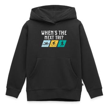 When's the next Tri? Triathlete Triathlon - Kids Premium Organic Hoodie - black - Front - AI Model Kid Male (0cm)