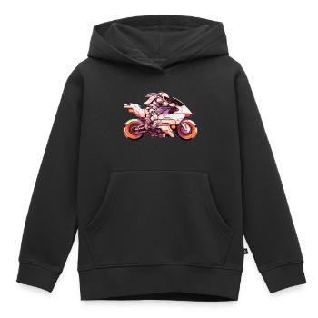 Machine de course de moto dans le futur avec pilote - Sweat Premium à capuche enfant bio - noir - Devant - AI Model Kid Male (0cm)