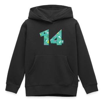 Personalisierte 14 Jubiläumsnummer - Kinder Premium Organic Hoodie - Schwarz - Vorne - AI Model Kid Male (0cm)
