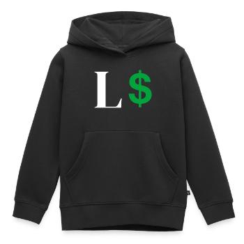 Lettera l dollaro - Felpa Premium con cappuccio bambino bio - nero - Fronte - AI Model Kid Male (0cm)