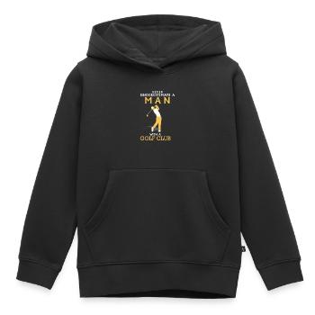 UNTERSCHÄTZE NIEMALS EINEN MANN MIT GOLFSCHLÄGER! - Kinder Premium Organic Hoodie - Schwarz - Vorne - AI Model Kid Male (0cm)