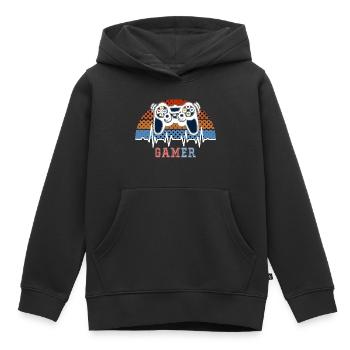 Console de Jeux Gamer Battement de Coeur - Sweat Premium à capuche enfant bio - noir - Devant - AI Model Kid Male (0cm)