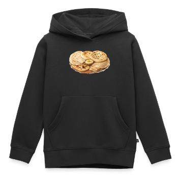 Plateau international de pain plat - Sweat Premium à capuche enfant bio - noir - Devant - AI Model Kid Male (0cm)