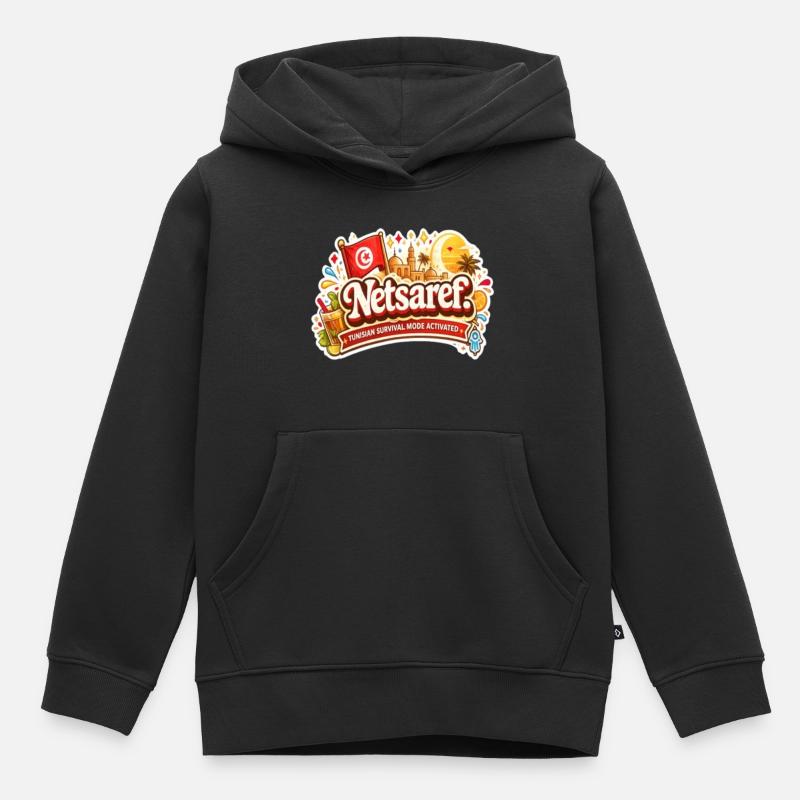 Netsaref – Funny Tunisian Survival Mode Design - Sweat Premium à capuche enfant bio - noir