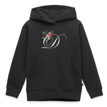 Lettre d fleuris - Sweat Premium à capuche enfant bio - noir - Devant - AI Model Kid Male (0cm)