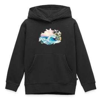 Wave, Île tropicale, Sea Beach Palm Trees Vacances - Sweat Premium à capuche enfant bio - noir - Devant - AI Model Kid Male (0cm)