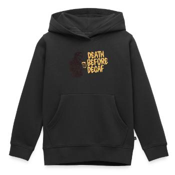 Death Before Decaf - Kinder Premium Organic Hoodie - Schwarz - Vorne - AI Model Kid Male (0cm)