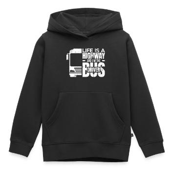 La vie est une autoroute et je suis le chauffeur de bus - Sweat Premium à capuche enfant bio - noir - Devant - AI Model Kid Male (0cm)