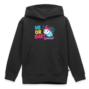 Gender Reveal He Or She Cousin To Bee Baby Shower - Kids Premium Organic Hoodie - black - Front - AI Model Kid Male (0cm)