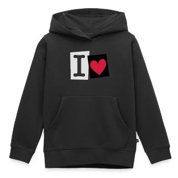 I Love (cutter font) - Sweat Premium à capuche enfant bio - noir - Devant - AI Model Kid Male (0cm)