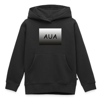 Schriftzug Aua horizontal mit Farbverlauf - Kinder Premium Organic Hoodie - Schwarz - Vorne - AI Model Kid Male (0cm)