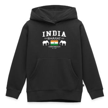 India - Kids Premium Organic Hoodie - black - Front - AI Model Kid Male (0cm)