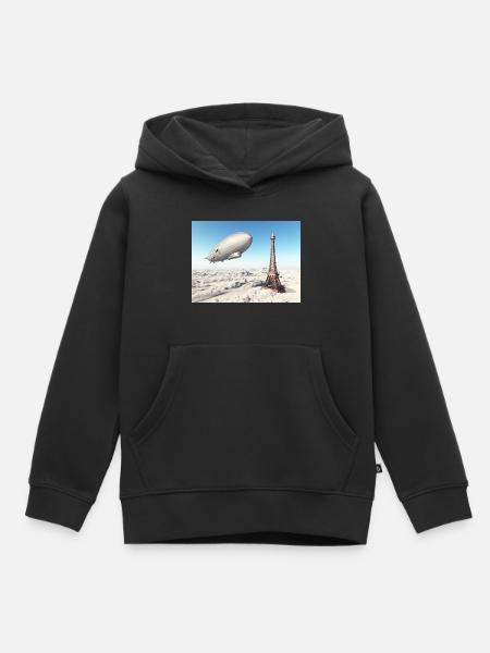 Zeppelin über dem Eiffelturm - Kinder Premium Organic Hoodie - Schwarz