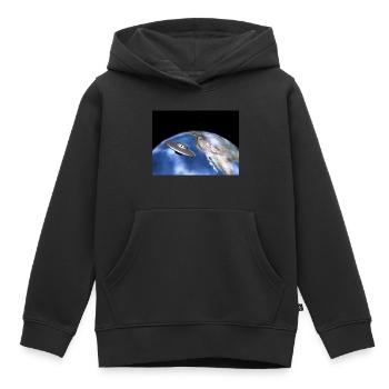 Soucoupe volante et planète Terre - Sweat Premium à capuche enfant bio - noir - Devant - AI Model Kid Male (0cm)
