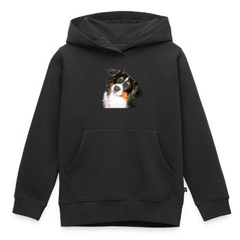 Aussie Nanouk, Kopf - Foto - Kinder Premium Organic Hoodie - Schwarz - Vorne - AI Model Kid Male (0cm)