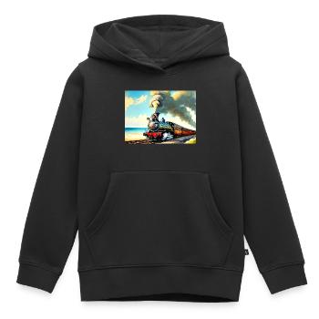 Dampflok am Strand - Kinder Premium Organic Hoodie - Schwarz - Vorne - AI Model Kid Male (0cm)