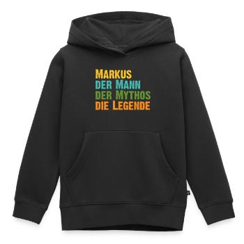 Markus der Mythos die Legende Vorname Markus - Kinder Premium Organic Hoodie - Schwarz - Vorne - AI Model Kid Male (0cm)