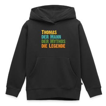 Thomas der Mythos die Legende Vorname Thomas - Kinder Premium Organic Hoodie - Schwarz - Vorne - AI Model Kid Male (0cm)