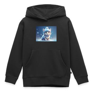 Katze mit Hut - Kinder Premium Organic Hoodie - Schwarz - Vorne - AI Model Kid Male (0cm)